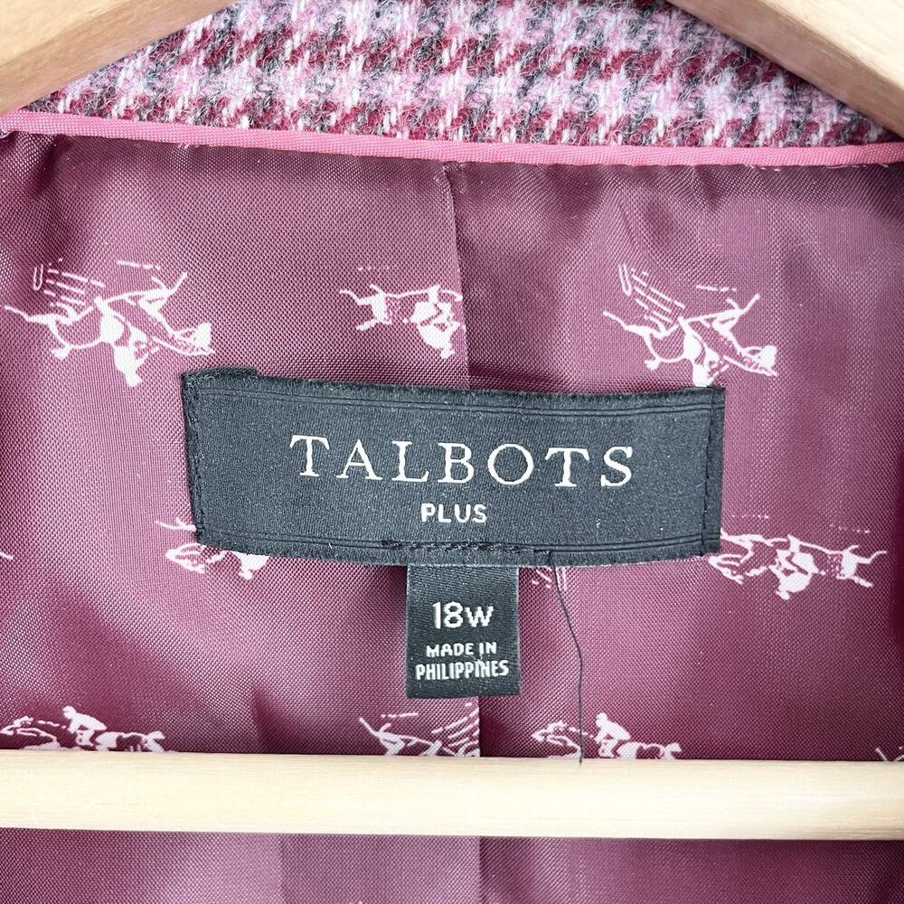 Talbots plus size wool Red Burgundy Houndstooth collared Blazer Coat Size 18w - Picture 5 of 5